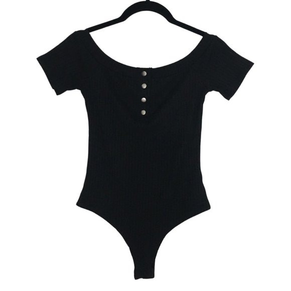 Fashion Nova Tops - Off The Shoulder Ribbed Button Up Bodysuit